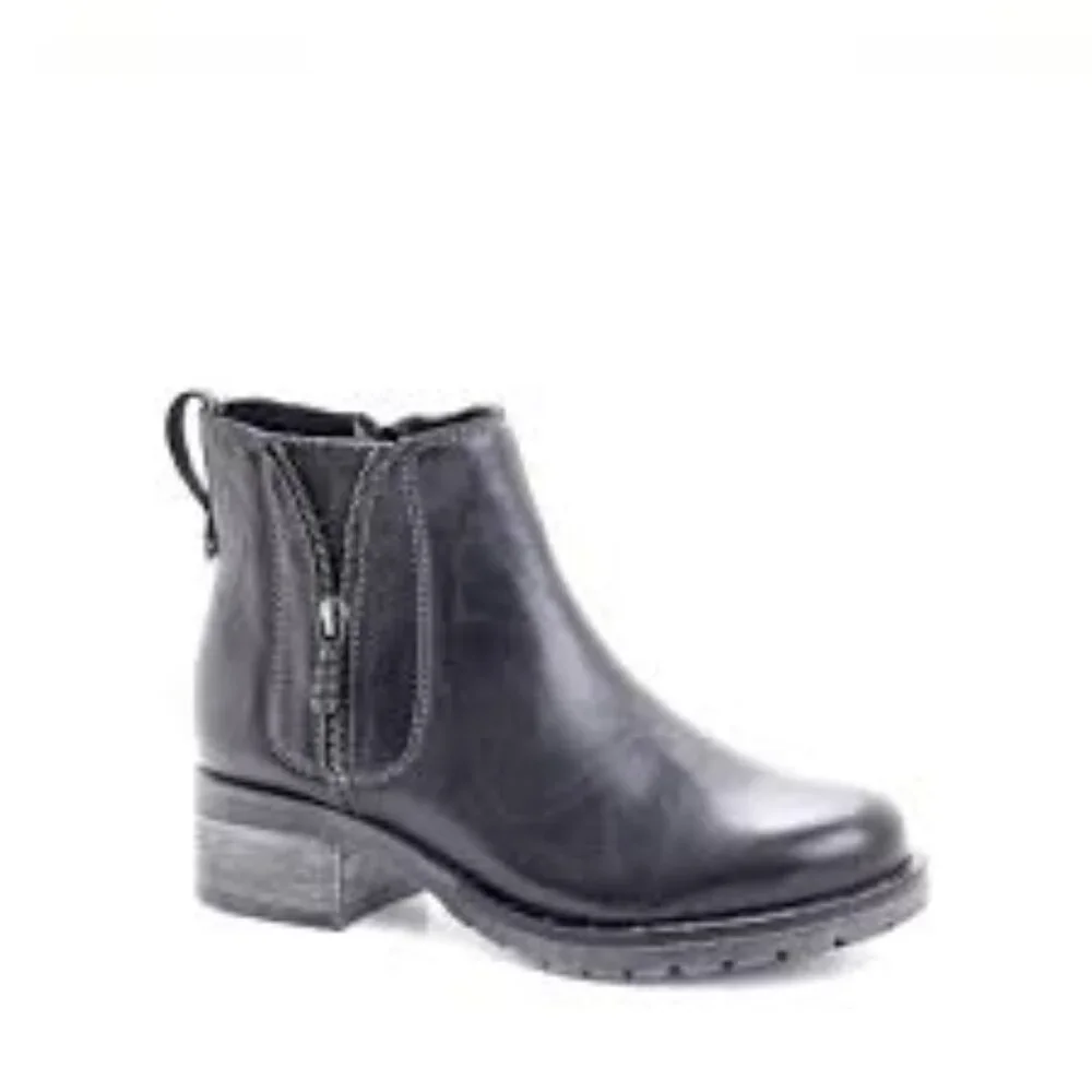 Dromedaris Women's Black Kelyn Leather Side Zip Classic Ankle Moto Bootie Size 7